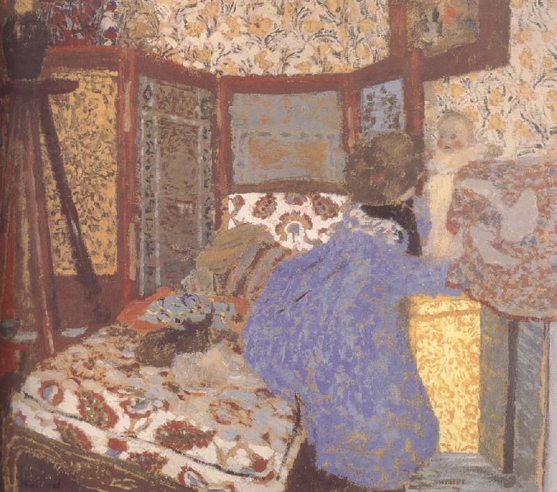 Edouard Vuillard Ms. wearing blue clothes and children